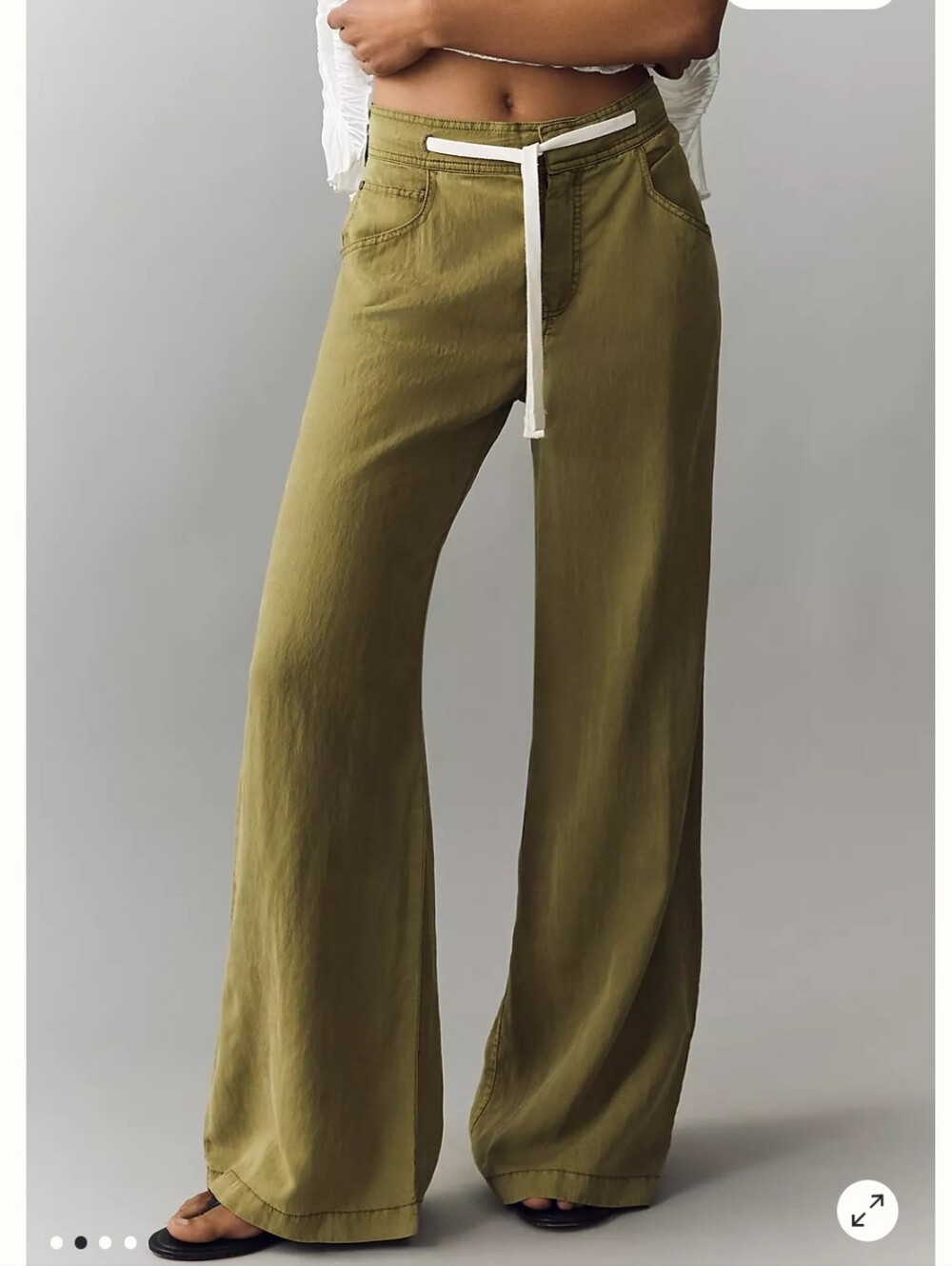 Pilcro Olive Green Relaxed Flare Pants Wide-Leg Drawstring Sz 30 Petite Casual